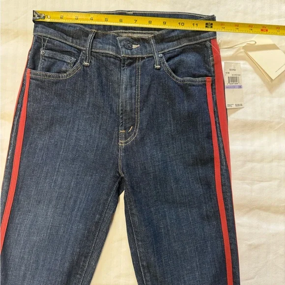 NWT MOTHER Insider Crop Step Fray Dark Blue Cropped‎ Jeans with Red Accents - Picture 11 of 16